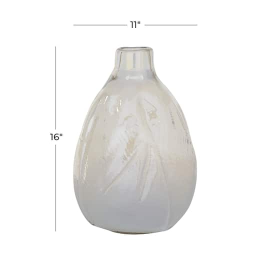 16" White Contemporary Glass Vase